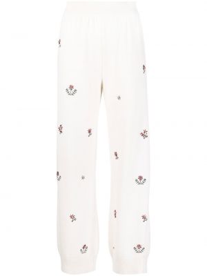 Pantaloni din cașmir cu model floral Barrie alb