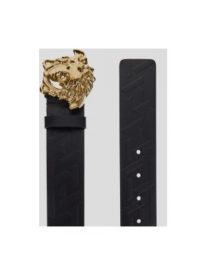 Cinturón de cuero con estampado con estampado geométrico Versace negro