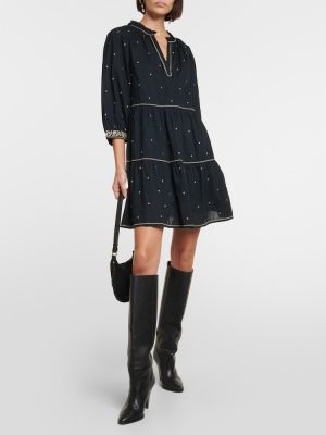 Mini vestido con bordado de terciopelo‏‏‎ de algodón Velvet negro