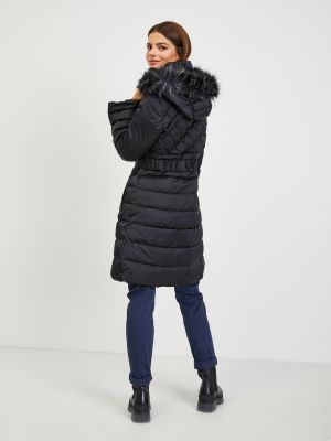 Zimný kabát s kožušinou s kapucňou Guess čierna