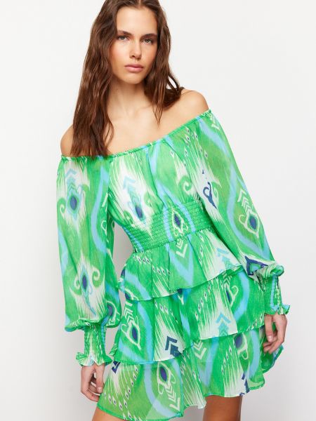 Pletena mini haljina od šifona Trendyol zelena