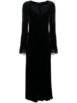 Csipkés v-nyakú bársony estélyi ruha Alberta Ferretti fekete