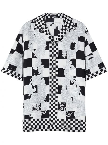 Svilena srajca s karirastim vzorcem s potiskom Versace