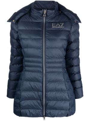 Kabát s kapucňou s potlačou Ea7 Emporio Armani modrá