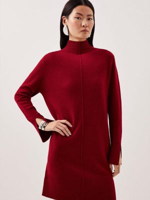 Трикотажное шерстяное платье с воротником из альпаки Karen Millen красное