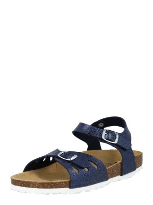 Jednofarebné kožené sandále na podpätku Lico - tmavo modrá