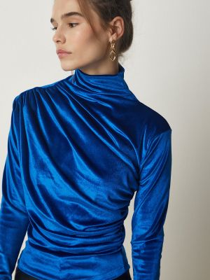 Кадифена блуза Happiness İstanbul синьо