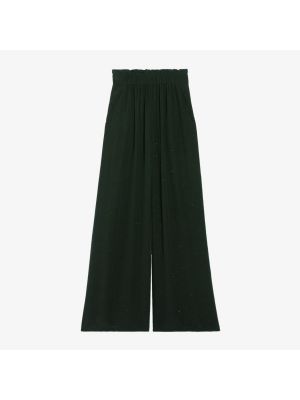 Широкие шелковые брюки средней посадки со стразами Claudie Pierlot, noir / gris