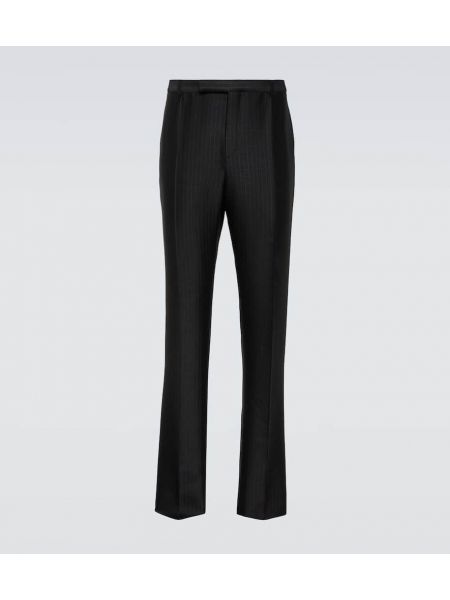 Jedwabne proste spodnie wełniane Saint Laurent czarne