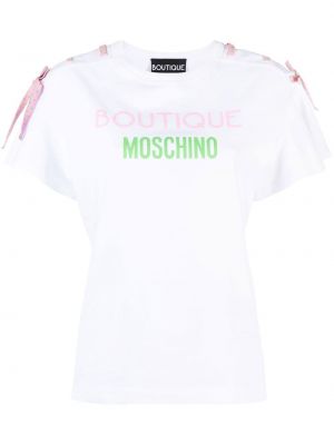 Тениска с връзки с принт с дантела Boutique Moschino бяло