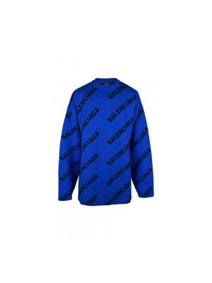 Sweter wełniany z nadrukiem Balenciaga Niebieski