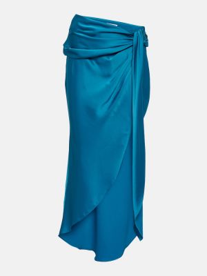 Satenska midi suknja s draperijom Simkhai plava