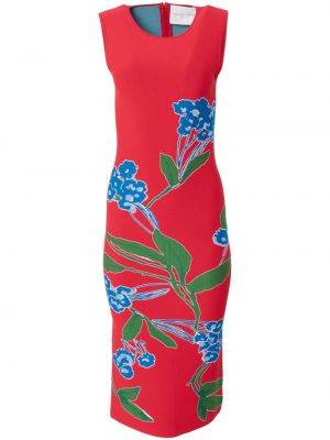Žakárové kvetinové midi šaty Carolina Herrera červená