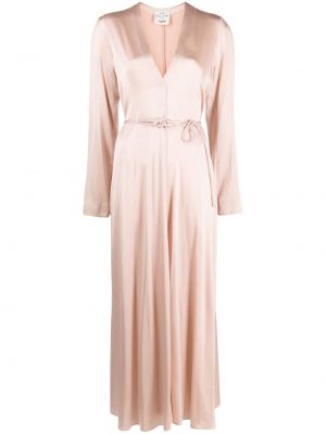 Svilena haljina s v-izrezom Forte_forte ružičasta
