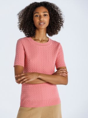 Jersey manga corta de tela jersey de cuello redondo Naulover rosa