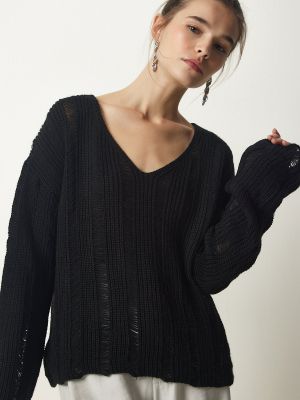 Oversized roztrhaný sveter Happiness İstanbul čierna