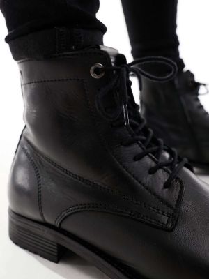 Кожаные ботинки на плоской подошве на шнуровке Jack & Jones черные