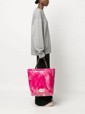 Pelz shopper handtasche mit print Marni pink
