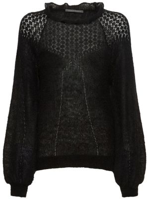 Пуловер с буфан ръкави от мохер Alberta Ferretti черно