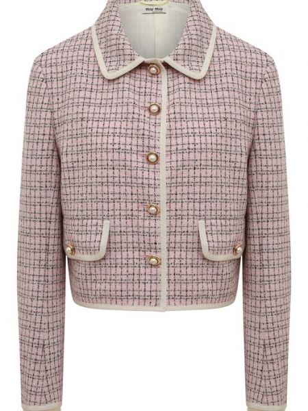 Хлопковый шерстяной пиджак Miu Miu розовый
