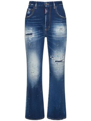 Jeans a zampa a vita alta con stampa Dsquared2 blu
