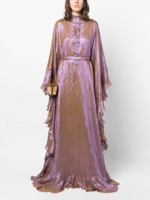 Hedvábné večerní šaty s volány Dina Melwani fialové