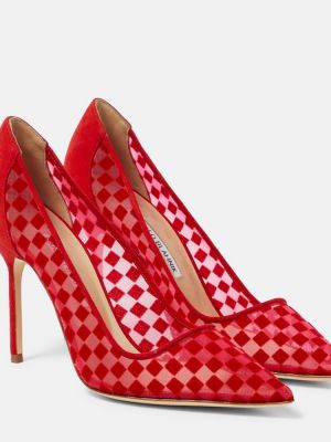 Pantofi cu toc din piele în carouri Manolo Blahnik roșu