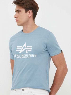Koszulka bawełniana z nadrukiem Alpha Industries niebieska