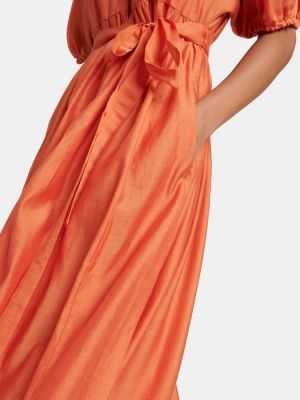 Bavlnené hodvábne dlouhé šaty 's Max Mara oranžová