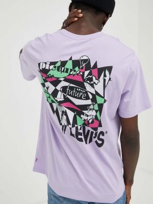Bavlněné tričko s potiskem Levi's fialové