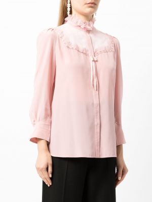 Jedwabna bluzka koronkowa Shiatzy Chen różowa