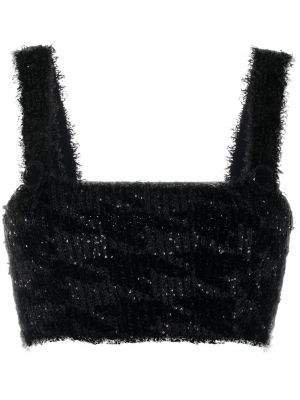 Crop top cu paiete tricotate Balmain negru