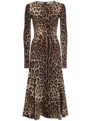 Sukienka midi z nadrukiem w panterkę Dolce And Gabbana