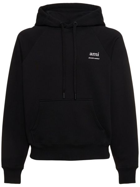 Pamučna hoodie s kapuljačom s printom Ami Paris crna