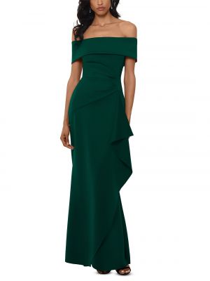 Платье с открытыми плечами с рюшами Xscape зеленое