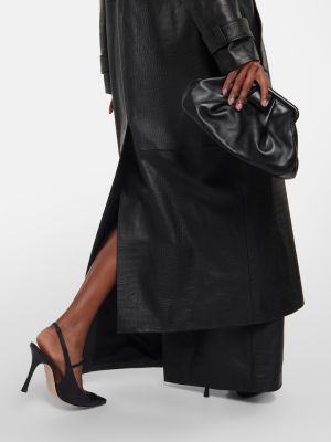 Palton din piele oversize Alessandra Rich negru