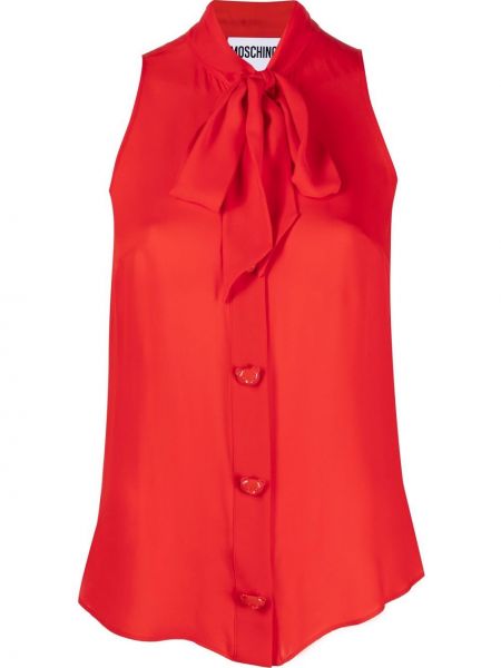 Копринена блуза с панделка без ръкави Moschino червено