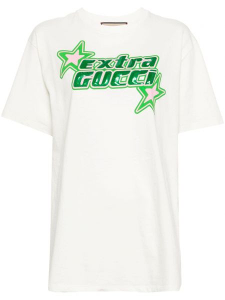 Bavlněné tričko s potiskem Gucci bílé