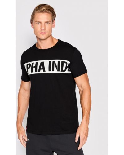 Pruhované priliehavé tričko s potlačou Alpha Industries čierna