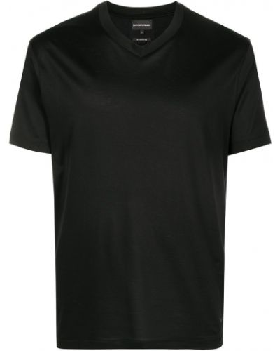 Βαμβακερή μπλούζα με λαιμόκοψη v lyocell Emporio Armani μαύρο