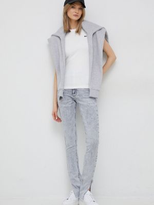 Jeansy skinny z wysoką talią bawełniane z kieszeniami Calvin Klein Jeans - szary