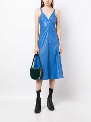 Kožené midi šaty s výstřihem do v Stella Mccartney modré