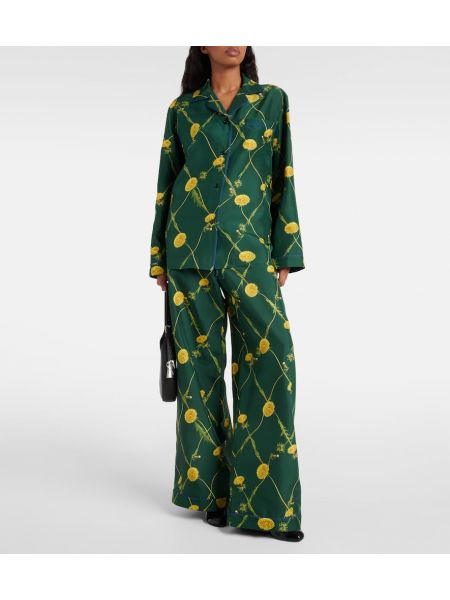 Svilene hlače s cvjetnim printom Burberry zelena