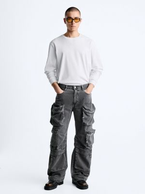 Удобные джинсы с карманами ZARA серый