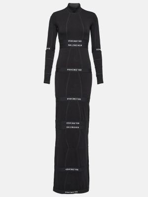 Βαμβακερή μάξι φόρεμα από ζέρσεϋ Balenciaga μαύρο