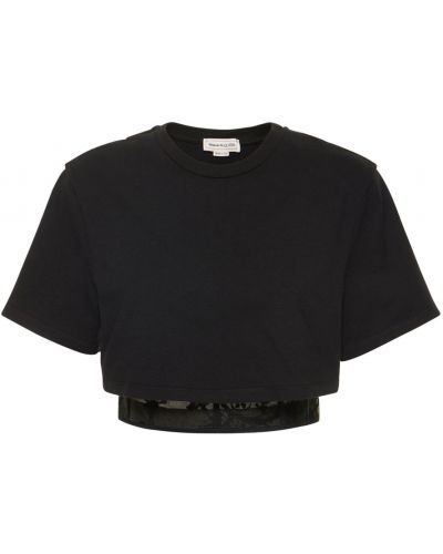 Krajkové bavlněné tričko Alexander Mcqueen černé