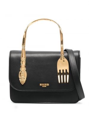 Lær shoppingbag Moschino svart