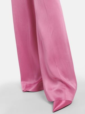 Saténové rovné kalhoty s vysokým pasem relaxed fit Tom Ford růžové