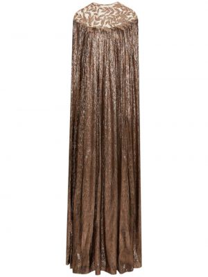 Krištáľové hodvábne koktejlkové šaty Oscar De La Renta zlatá