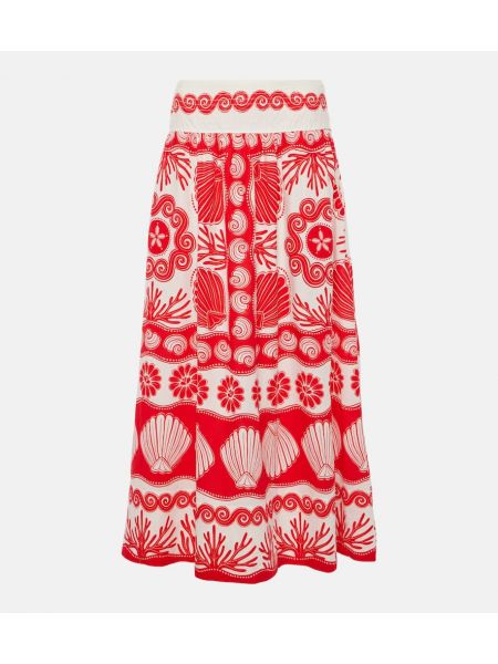Lanena suknja s prorezom Farm Rio crvena